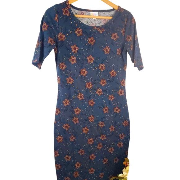 Nwot LuLaRoe Julia Dress S Blue Floral Stretch Pencil T-Shirt Womens Size - Picture 1 of 7
